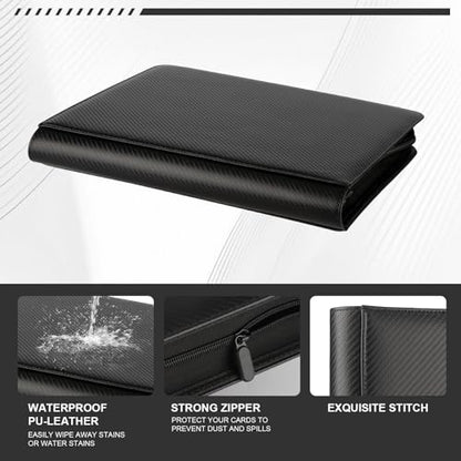Toploader Binder, 9-Pocket 288 Cards Holder for 3"x4" Rigid Card Sleeves | Top Loader Binder with Sleeves Trading Card Binder for TCG,Sport Cards, PU Leather Cover, Side Loading (9 Carbon Fiber Black) - color: 9Carbon Fiber Black
