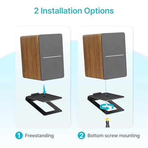 Desk Speaker Stands for Most Bookshelf Speakers, 22 lbs Capacity, 1 Pair | Speaker Riser with Anti-Vibration Pads, 16°Tilt Angle, Space-Saving Audio Stands for PC Speakers,1 Pair, Black