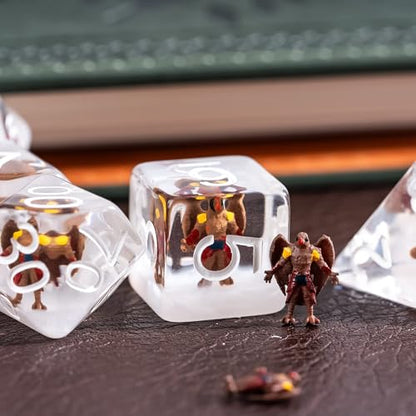 UDIXI Polyhedral Dice Set D&D, 7PCS Resin DND Dice Set for Tabletop Games | Aarakocra Inclusions, Velvet Storage Bag, DM Gift, for Dungeons and Dragons Role Playing Games Board Games - color: Aarakocra