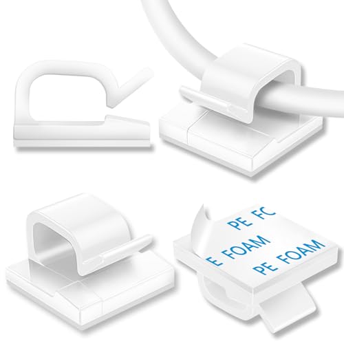 100Pcs Cable Clips, Adhesive Cable Organizer Cord Holder Wire Clip Wire Management Self Adhesive Hooks Wire Holder for Office, Home(White, 100PCS) - color: White, size: 100PCS-Standard
