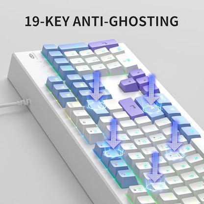 MageGee Creamy Keyboards,K2 Classic Keyboard Wired RGB Backlit 104 Keys Waterproof Ergonomic Keyboard,PC Keyboards for PC/loptop/MAC - Lris Violet - color: Lris Violet