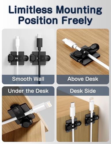 Viaky Adjustable Cable Management Under Desk,10-Pack,Adhesive Cable Clips | 10 Wire Management Holder with 10 Cable Ties & 10 Screws,5 Cable Straps,Wire Organizers for Cords Home Office Behind TV