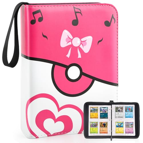 4 Pockets Trading Card Binder, 400 Card Holders with 50 Removable Sleeves, Portable Card Binder Album with zipper, Card holder Book for Game, Sport Collection (Pink) - color: Pink