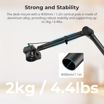 SmallRig Overhead 3-Section Desktop Camera Bracket, Damping Boom Arm Desk Mount with 360 Rotatable Ball Head, Tabletop C Clamp, Max Load to 4.4lbs / 2kg for Photography Videography Live Stream - style: Clamp 4324