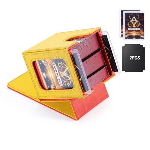 Commander Deck Box for MTG with double display windows,Card Storage Box Fits 120+ Single sleveed Cards,Magnetic Card Box with 2 Dividers&2 Toploaders for TCG Yellow/Red - color: Yellow/Red, size: 1 pack