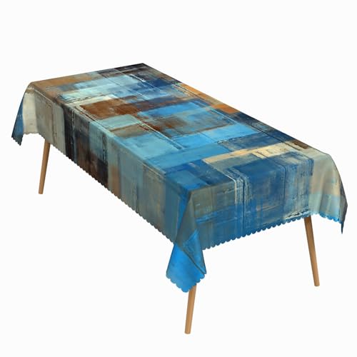 60x102 Inch Abstract Art Tablecloth Waterproof Rectangle Cover | Blue Brown Geometric Color Block Grunge Table Cloth Stain Resistant Durable Table Cover for Kitchen Picnic Home Party Decor - color: Zjy00414-d, size: 102" x 60" (Rectangular)