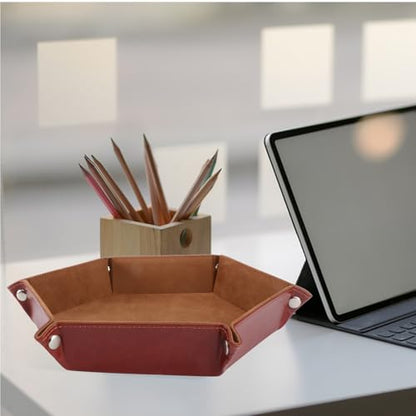 BESPORTBLE Hexagon Pu Leather Dice Tray Foldable Felt Storage Box Brown for Tabletop RPG Games and Board Game Accessories