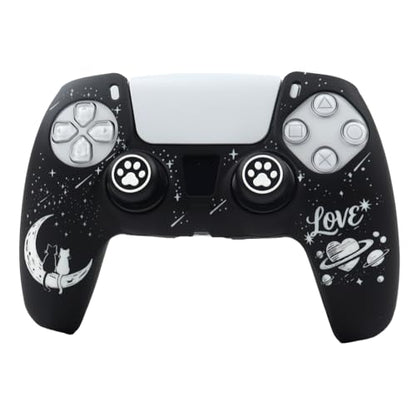 Moonlit Cats with a Loving Heart Controller Skin Compatible with PS5/Playstation 5 Controller, RALAN Protector Case Cover Customised Thumb Grip - color: MCats Black White