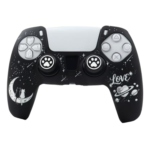 Moonlit Cats with a Loving Heart Controller Skin Compatible with PS5/Playstation 5 Controller, RALAN Protector Case Cover Customised Thumb Grip - color: MCats Black White