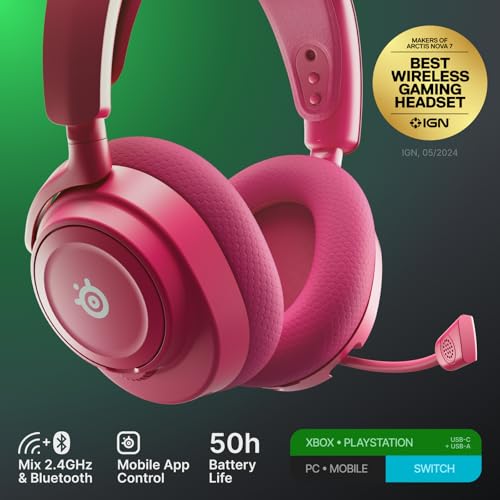 SteelSeries Arctis Nova 7X Wireless Gen 2 Gaming Headset - Real-Time App Control, 50+ HR Play, Neodymium Drivers, Mix 2.4GHz/Bluetooth, Xbox, PC, PS5/PS4, Switch 1/2, Mobile - Magenta - color: Magenta, style: Xbox | PC