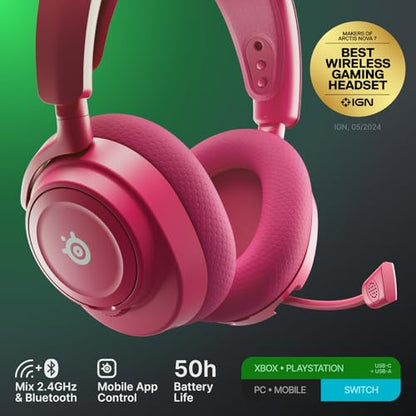 SteelSeries Arctis Nova 7X Wireless Gen 2 Gaming Headset - Real-Time App Control, 50+ HR Play, Neodymium Drivers, Mix 2.4GHz/Bluetooth, Xbox, PC, PS5/PS4, Switch 1/2, Mobile - Magenta - color: Magenta, style: Xbox | PC