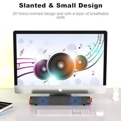 SOULION R30 Plus Bluetooth Computer Speakers, Wired USB Powered Plug & Play | All-in-One Rotary Control, Slanted Design, 6 Modes LED Light PC Speaker for Desktop Monitor Laptop Gray - color: Gray, style: USB & Bluetooth