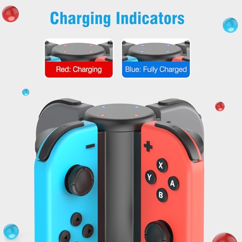 MARSDOCK Controller Charging Dock for Nintendo Switch Joycon | Charger Station Compatible with Switch OLED JoyCon, Controller Charger Stand Station with 8 Game Slots, 3.3FT Cable, LED
