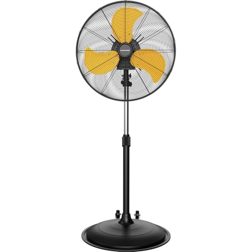 20-Inch High Velocity Pedestal Fan, 5000 CFM Heavy Duty Oscillating Metal Standing Fan with Rolling Casters, 3-Speed Commercial Industrial Fan for Warehouse, Garage & Patio (UL Listed) - color: Yellow, size: 20 Inch-AC