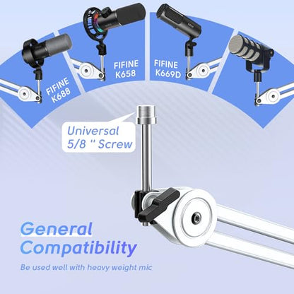 FIFINE Gaming USB Microphone with Metal Boom Arm Bundle, PC Computer Streaming Mic with Mute, RGB, Gain Knob, Microphone Arm Stand with Desk Clamp Kit for Recording/Podcast (A8+BM63 White)