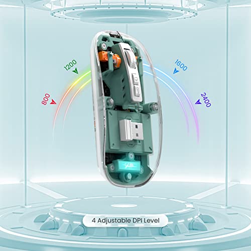 A.JAZZ Wireless Bluetooth5.1&2.4G Mini Lightweight Mouse,Transparent Clear Cool,Rechargeable Silent Computer Mice,Nano USB C Receiver,LED Battery Magic Silm for Office/PC/Mac/Laptop/Apple/ipad(Green) - color: Green