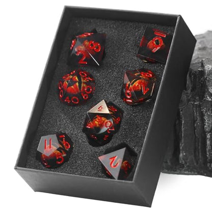 FONVGOGO Liquid Core DND Dice, Dragon Eye Dice Set D and D Sharp Edge Resin Dungeons and Dragons Dice Polyhedral Beholder's Ttrpg Die Role Playing RPG D and D Dice (Red) - color: Dragon Eye Red