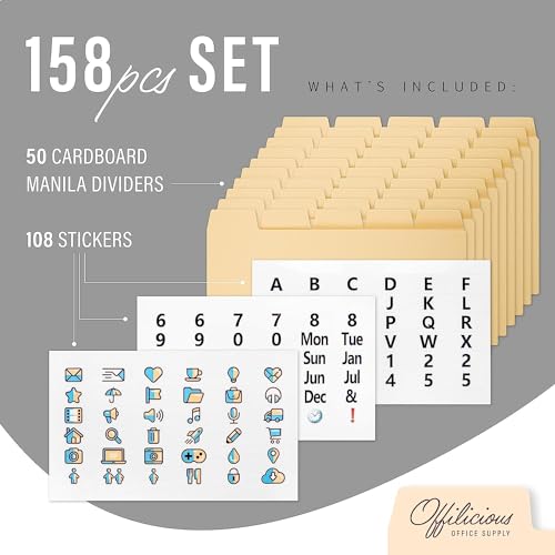 50 Heavyweight Manila Index Card Dividers 3x5 with Tabs & Alphabet Stickers for Recipe Cards - color: 50 Pcs, size: 3 x 5 Inches