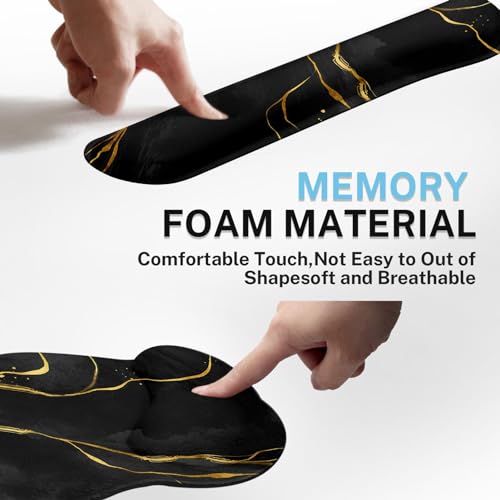 Britimes Black Gold Marble Keyboard Mouse Pad Set 4in1 Large Mousepad+Keyboard Wrist Rest+Mouse Wrist Rest+Coaster Ergonomic Design for Home Office Computer 35.4x15.7 inches - color: Black Gold Marble