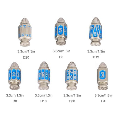 UDIXI Metal DND Bullet Dice Set, D&D Metal Bullet Polyhedral Dice Set Blue | 7PCS, Cool Style, Magazines Container and PU Leather Bag, for RPG Dungeons and Dragons Role Playing Games and Tabletop Games - color: Blue