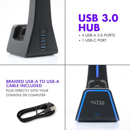 Tilted Nation 3 in 1 Gaming Headset and Controller Stand for PS5 and Xbox Series X Charging Station - Game Controller Holder and Headphone Stand for Desk with PlayStation and Xbox Magnetic Charger - color: Black