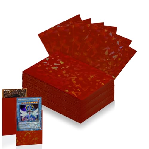 100 Count Red Card Sleeves for Trading Cards, Perfect Fit Shiny MTG Card Sleeve, Holographic Card Sleeves Fit for Magic, Photocard, TCG, Baseball/Sports Cards, Yugioh Card, Game Card 66 * 91 mm - color: Red