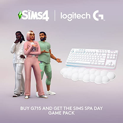 Logitech G715 Wireless Mechanical Gaming Keyboard - White Mist | LIGHTSYNC RGB, Lightspeed wireless, mechanical linear switches, keyboard palm rest, PC/Mac compatible - size: Wireless, style: Linear