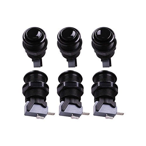 Reyann 6X Black Happ Type Standard Arcade Push Button with Microswitch for Mame/Jamma/Arcade Video Games