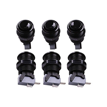 Reyann 6X Black Happ Type Standard Arcade Push Button with Microswitch for Mame/Jamma/Arcade Video Games