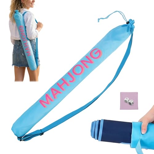 34 Inch Long Mahjong Mat Bag and Dice Bag | Cute Double Strapped Canvas Drawstring Mahjong Game Rack & Pushers Storage Bags | Lightweight Outdoor Carrying Bags for Board Games Travel Storage(blue) - color: Blue