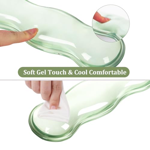 L-SPOUTTO Green Striped Mouse Pad Set,Scalloped XXL Desk Mat + Ergonomic Mouse Wrist Rest + Gel Keyboard Wrist Rest for Keyboard 65%/75%,3in1 Large Desk Pad for Desktop Home Office Computer Game - color: Green Striped