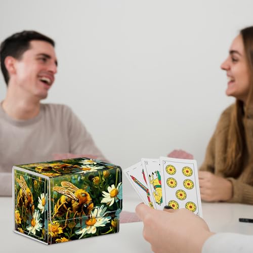 for MTG Commander Deck Box,Card Deck Box for Trading Yugioh MTG,Fits 100 Double Sleeved Cards,PU Leather Strong Magnet Case for Magic Commander TCG CCG,Bee Flower - color: Bee Flower