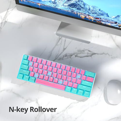 60 Percent Gaming Keyboard Mechanical with Linear Red Switch, 60% Wired Ultra-Compact Mini Keyboard LED with PBT Keycaps for Ps4/Ps5/Xbox（61 Miami） - color: 61 Miami/Red Swicth