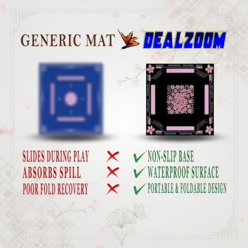 American Mahjong Mat with Rules Printed (33x33, 2.5mm Thick, Cherry Blossom Black) Mahjong Mat for Table w/Bag, Crease-Proof Waterproof Non-Slip, Soft Mahjong Table Mat, Noise Reduction - color: Cherry Blossom Black Mat