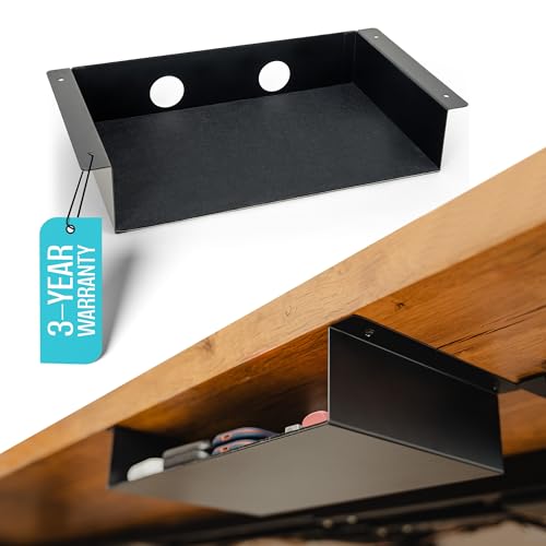COREMINDED Under Desk Storage Shelf - Carbon Steel Under Desk Tray with Cable Management, Mountable Add-On Shelf for Table & Office Desks (13" x 8" x 2.8") - size: Medium, style: Shelf