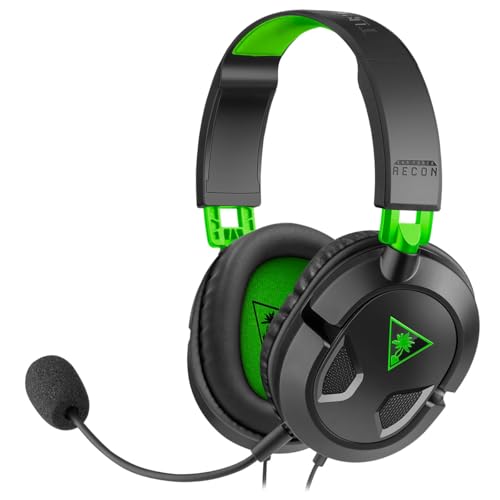 Turtle Beach Recon 50 Wired Multiplatform Gaming Headset for Xbox, PS5, PC | Xbox Series X|S, Xbox One, PlayStation, PS4, Mobile, Removable Mic, 40mm Speakers, In-Line Controls, Lightweight, Black Green - color: Black / Green