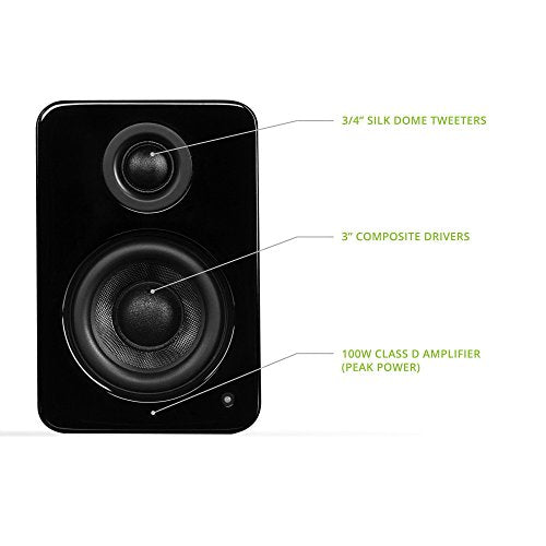 Kanto YU2 Powered Desktop Speakers - 3" Composite Driver, 3/4" Silk Dome Tweeter, Built-in USB DAC - Gloss Black (Renewed)