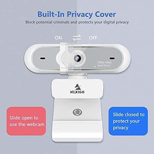 NexiGo N660P 1080P 60FPS Webcam with Software Control, Dual Microphone & Cover, Autofocus, HD USB Computer Web Camera, for OBS/Zoom/Skype/FaceTime/Teams/Twitch, White - size: 1080P 60FPS Webcam White