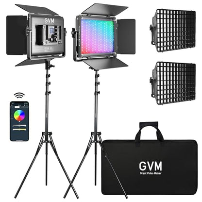 GVM 1300D RGB Video Light with Softbox, 65W LED Video Lighting Kit, 25000lux/0.5m, 360° Full Color Photography Lighting Kit, 2 Packs Led Panel Light for YouTube, Web Conference, Streaming - size: 1300D - 2 Pack