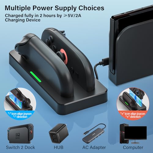 ZRZLMVP Switch 2 JoyCon Charger for Nintendo Switch 2 Joy Con 2 Controller | Charging Dock for Joy-Con 2 Controllers, 2H Fast Charge Switch 2 Controller Charger Station with LED Indicator - color: BLACK-2