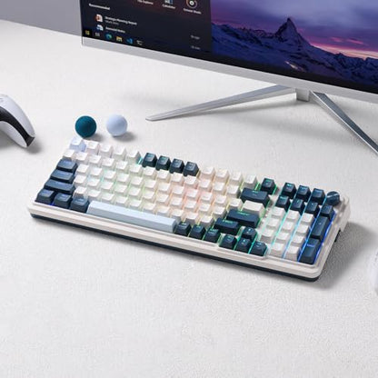Redragon K686 PRO Wireless RGB Gasket Gaming Mechanical Keyboard, Easy Knob | Multi-Function Control Wheel, 0-Delay Tri-Mode, Cushioned 5-Layer Noise Dampening for Creamy Thocky Sound, Practical 98 Keys - color: Blue Himmel, size: 98 Keys