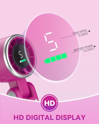 PlayHot Portable Handheld Turbo Fan, Travel Essentials, Gifts for Women/Men | 5-Speed, Up to 12H, 10m/s Airflow, USB-C Rechargeable, LED Display, 3-in-1 Foldable Personal Fan for Cruise, Beach, Vacation - color: Magenta