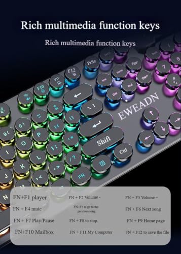 RGB Backlit Gaming Keyboard, USB Wired Mechanical Feel with Rainbow LED Lighting, Ergonomic Full-Size Multimedia PC Keyboard for Laptop Desktop, Office Typing and Casual Gaming