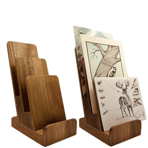 Distinguished 3-Tier Acacia Wood Literature Holder, Trifold Brochure Holder, Flyer Holder, Postcard Display and Countertop Wooden Display Stand [Pack of 1] - style: Acacia 1-Pack