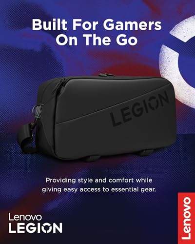 Lenovo Legion Sling Bag, Waterproof Carrying Case Bag for Legion Go Gaming Console, Black, Custom Fit Console Carrier, Adjustable Shoulder Strap, Multiple Compartments, Durable and Stylish Design - size: Legion Go Sling Bag