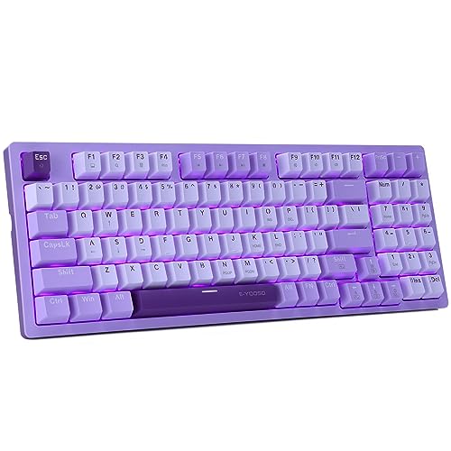 HUO JI Wired Mechanical Gaming Keyboard Compact with Number Pad | Purple Led Backlit, Blue Switch, Detachable Type C Cable, 94 Keys for PC/Computer/Laptop, White Purple - color: Blue Switch