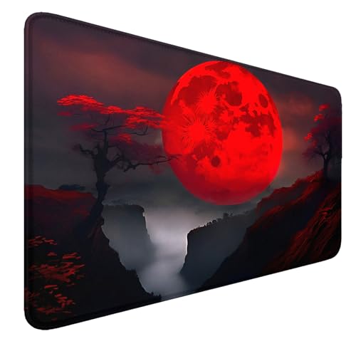 MTG MATS, 24" x 14" TCG DND Playmats Stitched Edges for Trading Card Smooth Rubber Surface Anti-Slip Mouse Pad with Storage Bag Thickened 3mm for Magic Playmat Gaming Mat - color: Blood Moon, size: Playmat Without Zones