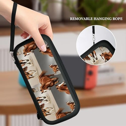 Travel Handheld Carrying Case for Switch, Running Brown Horse Travel Storage Holder with Mesh Pocket, Hard Shell Protective Bag with 15 Game Cartridges - color: Design (213)