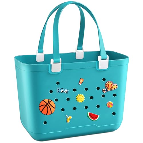 X-Large Rubber Beach Tote Bag, 18.9 "L x 9.4 "W x 13.8 "H Waterproof EVA Beach Totes with Zipper Pocket - color: Blue