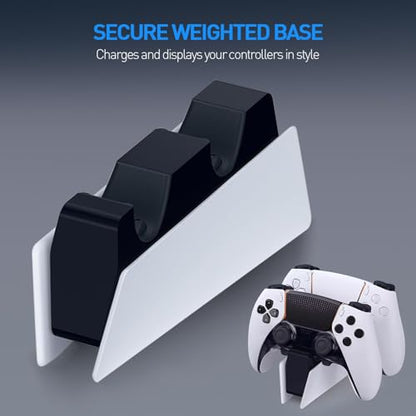PS5 Controller Charger - Charge 2 Controllers to 90% in 50 Mins - No Annoying Lights - Click in Design Dual Fast Charging Stand Dock Station Holder Accessories for PlayStation DualSense Controller